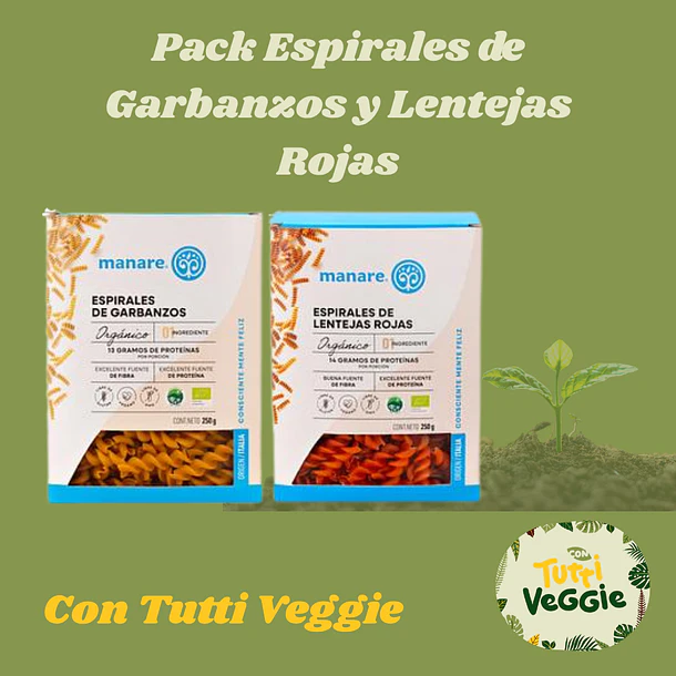 Pack Espirales de Garbanzos y Lentejas Rojas 250 grs c/u