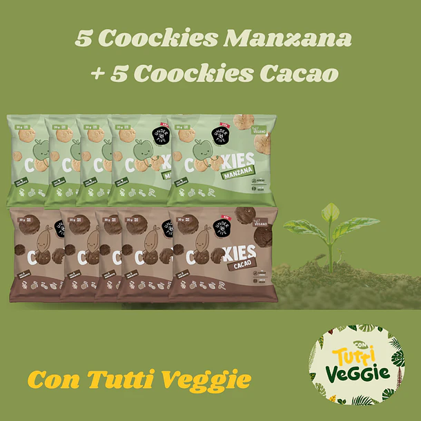5 Coockies Manzana + 5 Coockies Cacao 30 grs c/u