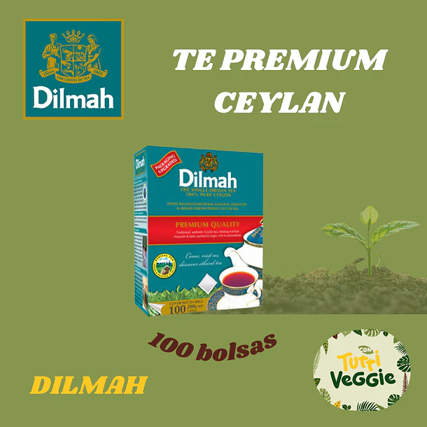 Té Negro Ceylon Dilmah Premium 100 un.