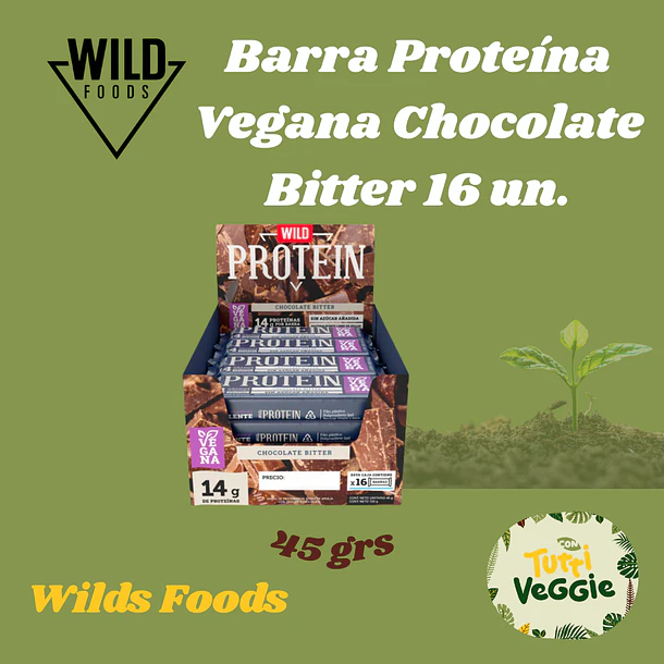 Barra Proteína Vegana Wild Protein Chocolate Bitter 16 un. 