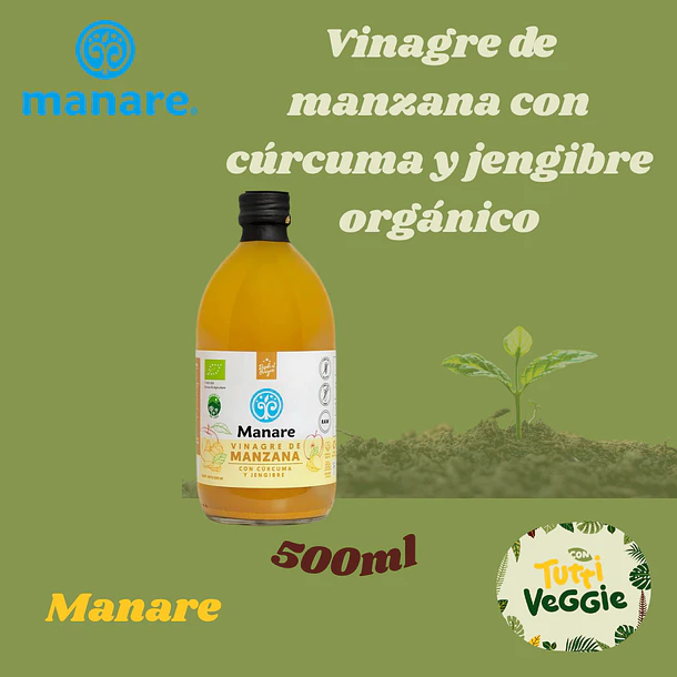 Vinagre de manzana con cúrcuma y jengibre orgánico 500 ml