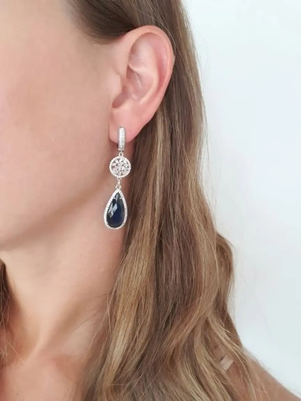 Aros circonita y cristal azul 5