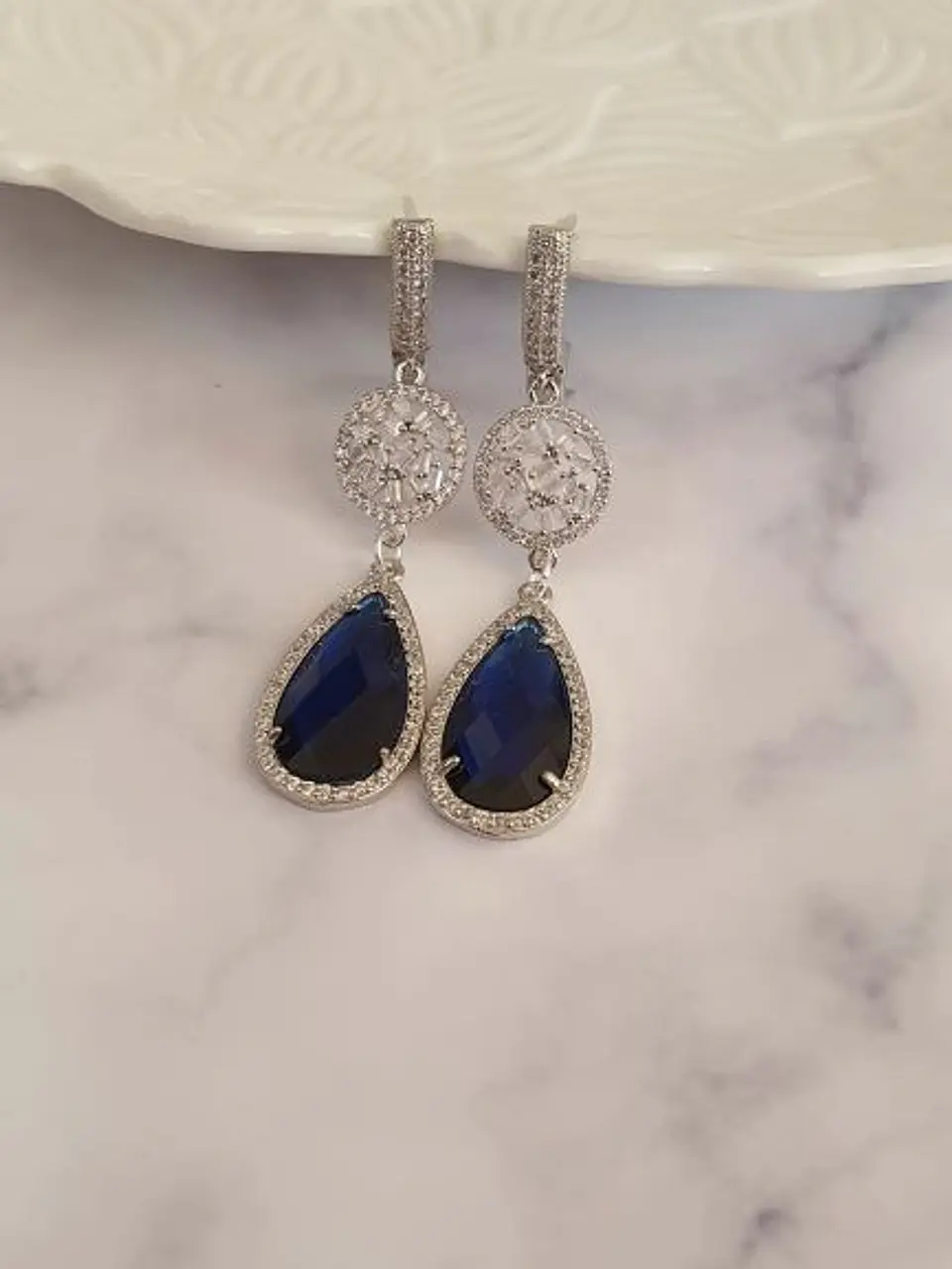 Aros circonita y cristal azul 3
