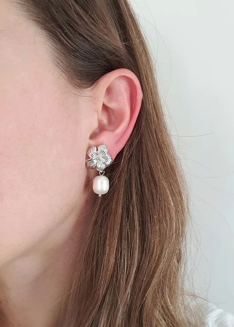 Aros Flor perla