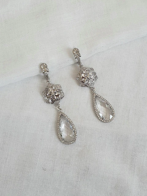 Aros argolla hojas con cristal transparente