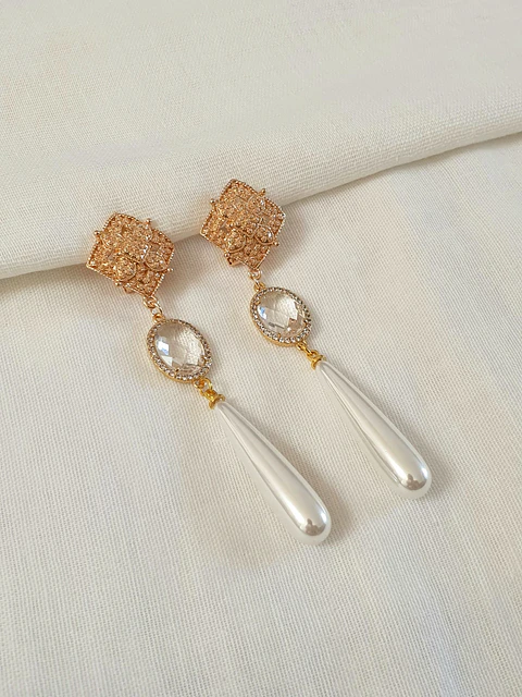 Aros largos cristal y perla