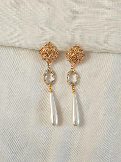 Aros largos cristal y perla