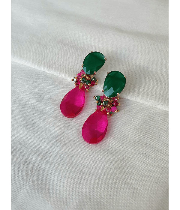 Aros con racimo verde y fucsia