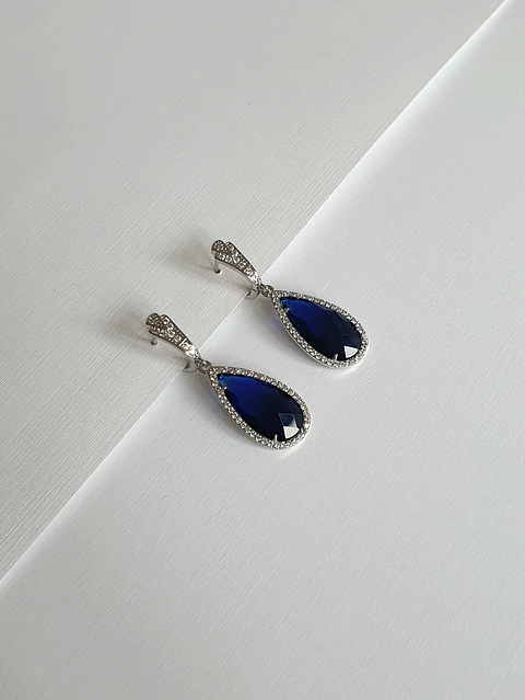 Aros argolla vintage cristal azul y circonitas