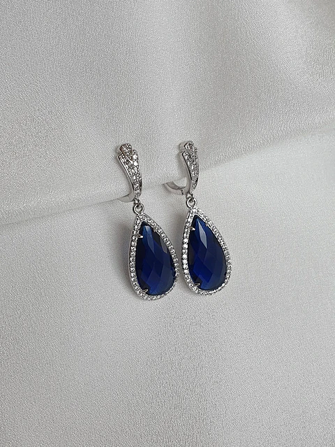 Aros argolla vintage cristal azul y circonitas