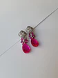 Aros plateados con cristal fucsia y racimo - Miniatura 3