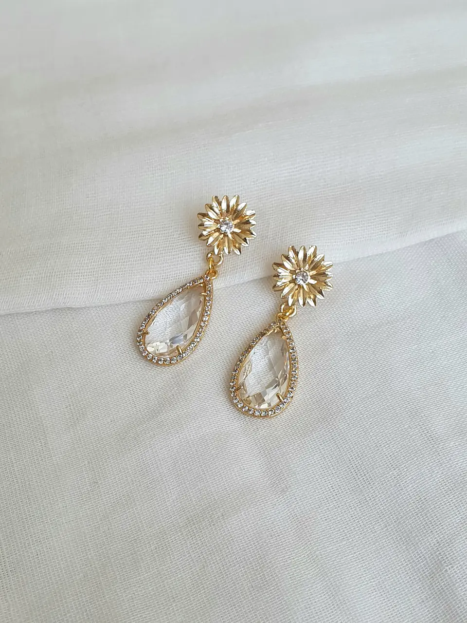 Aros flor con cristal con circonitas 2
