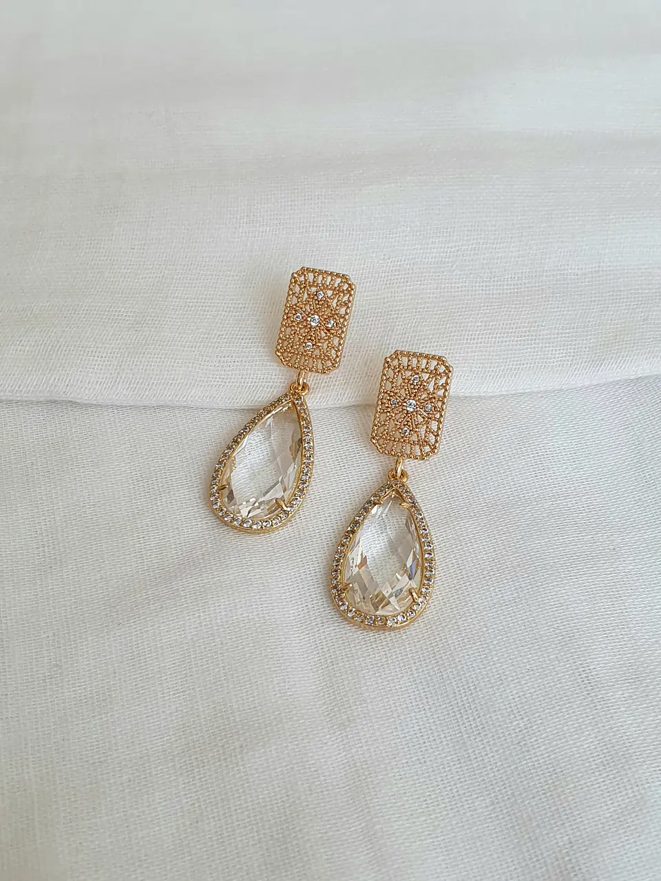 Aros retro con circonitas y cristal transparente 2