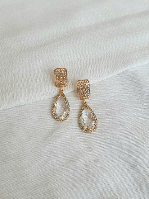 Aros retro con circonitas y cristal transparente