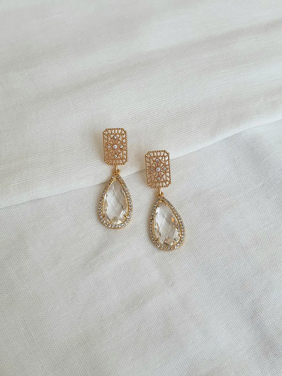 Aros retro con circonitas y cristal transparente 1