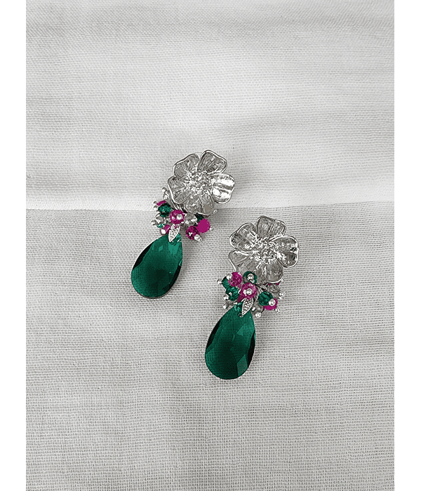 Aros flor cristal verde y racimo fucsia con verde