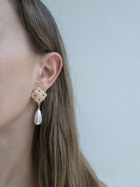 Aros dorados vintage perla