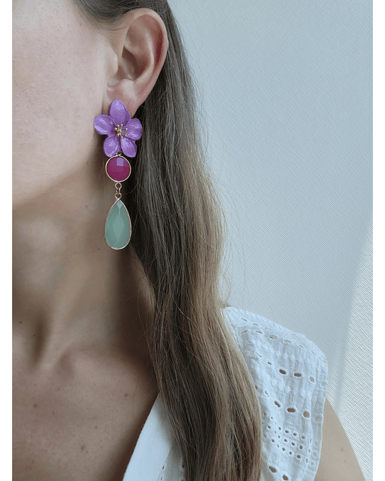 Aros Flor Lila, fucsia y menta claro