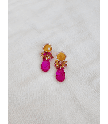 Aros amarillo y fucsia con racimo