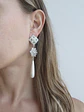 Aros flor circonita y perla larga - Miniatura 3