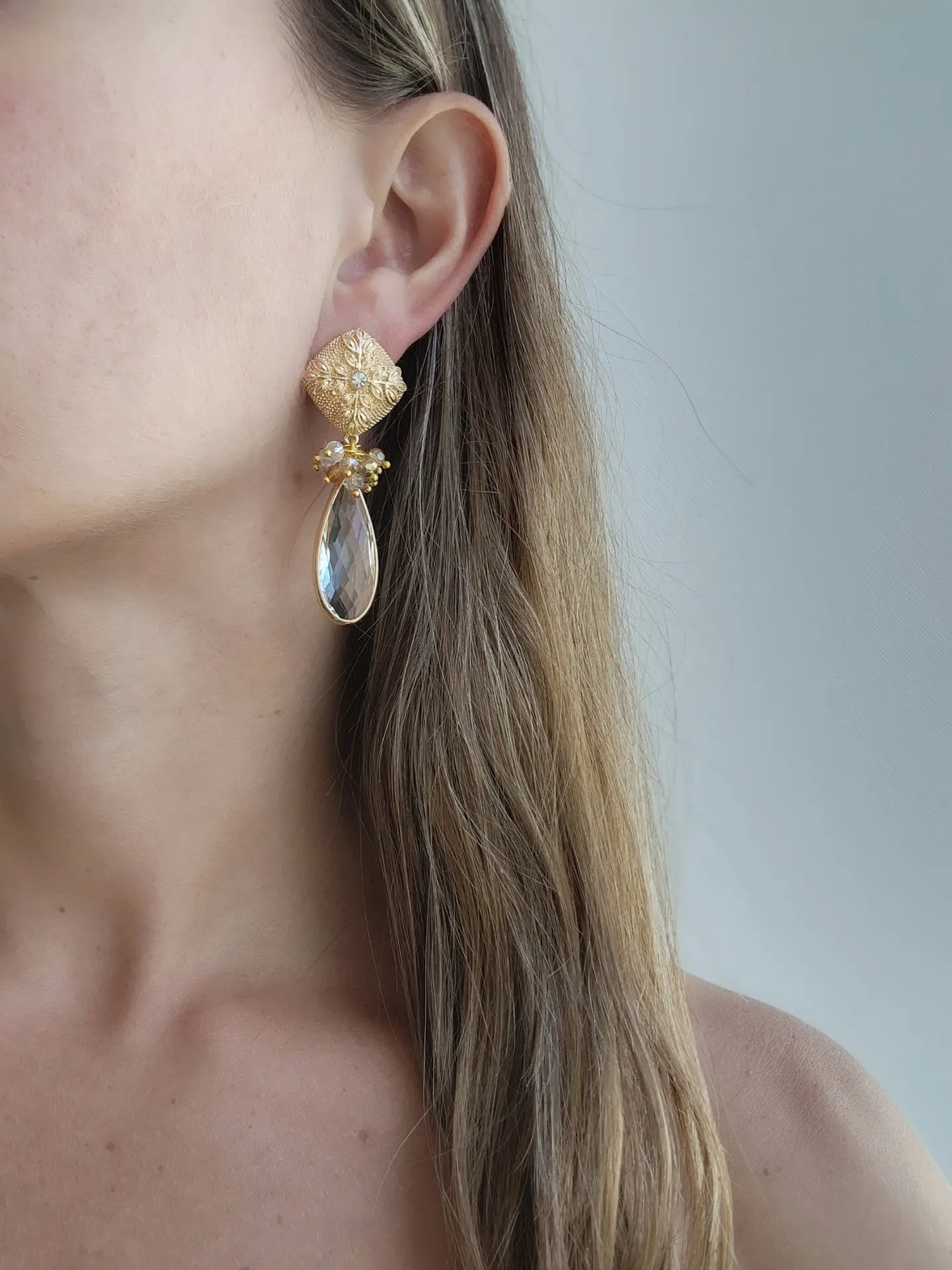 Aros base vintage, cristal y racimo 3