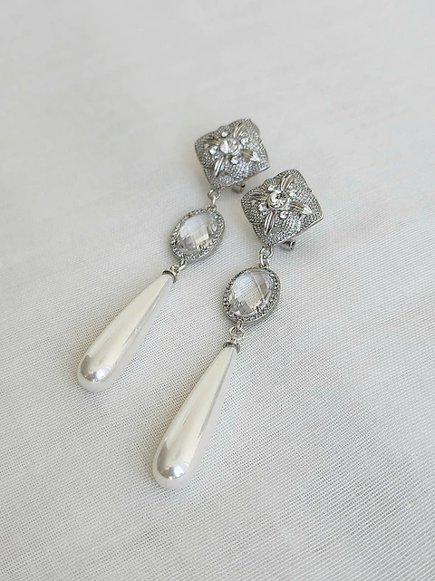 Aros largos con cristal y perla