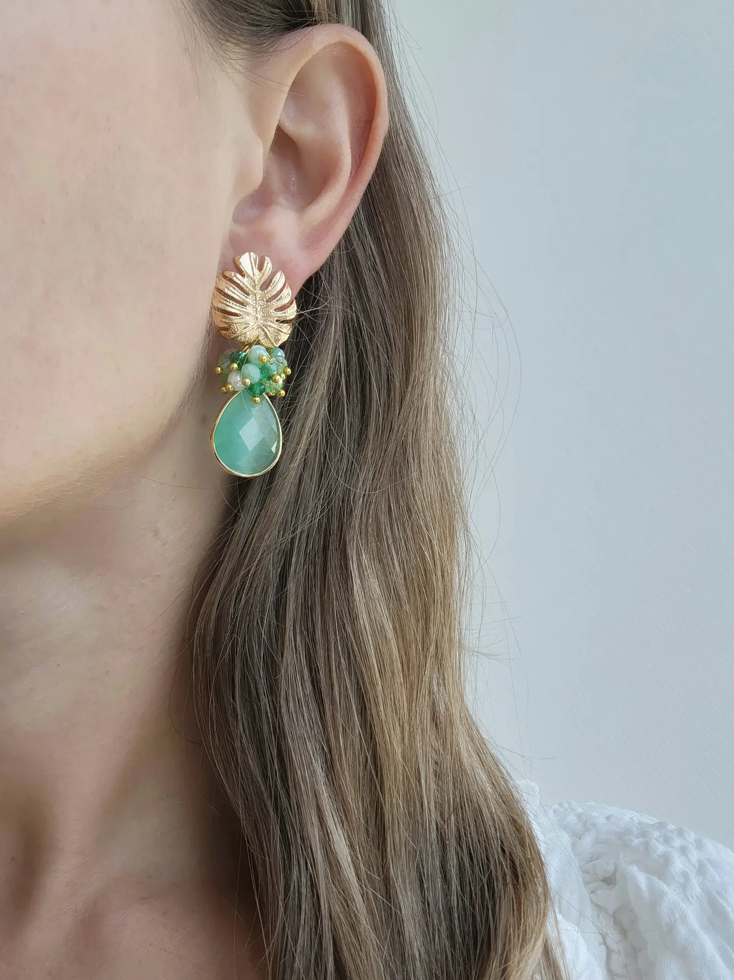Aros hoja cristal verde menta y racimo 3