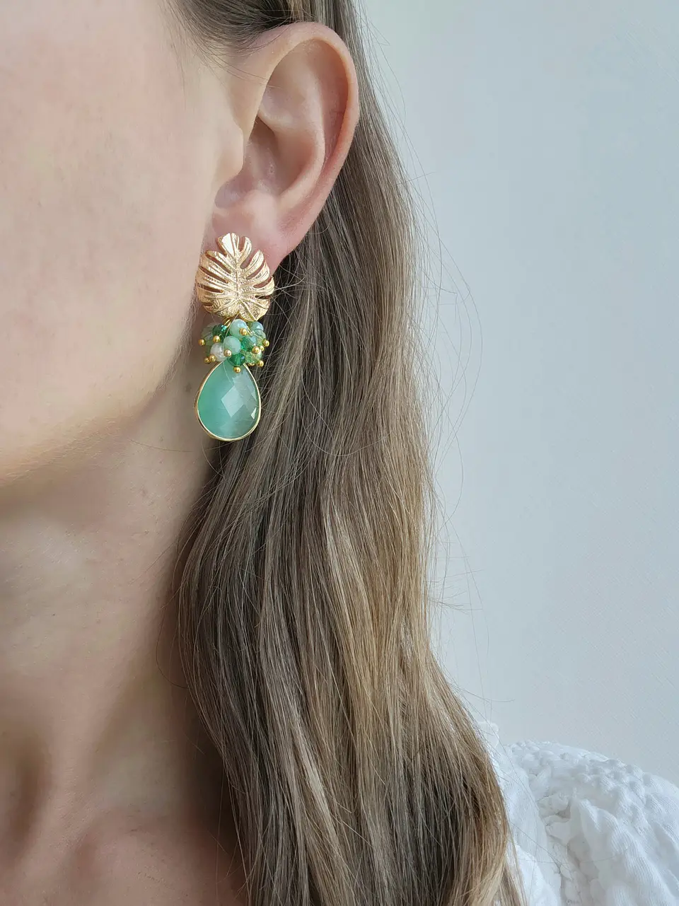 Aros hoja cristal verde menta y racimo 3