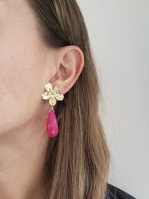 Aros flor jade fucsia