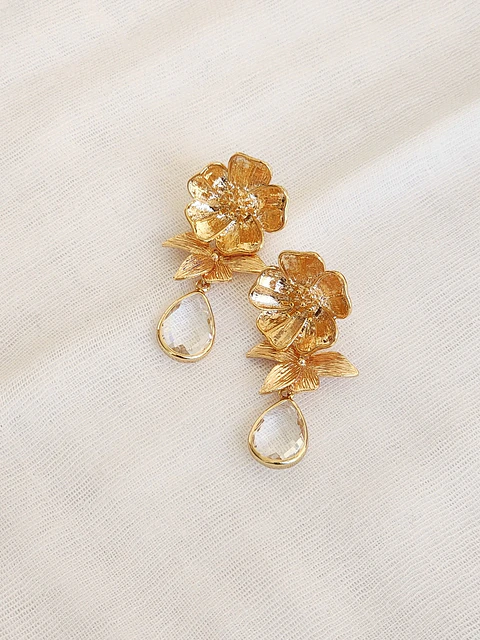 Aros flor con hoja y cristal