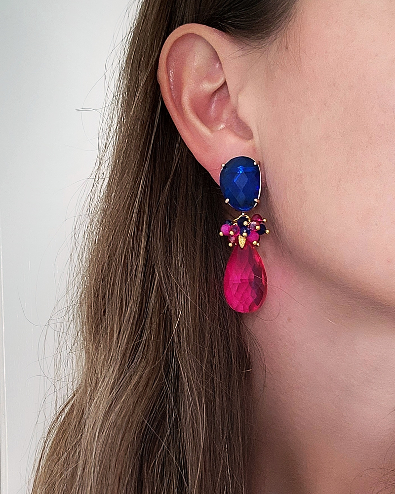 Aros Azul con fucsia y racimo