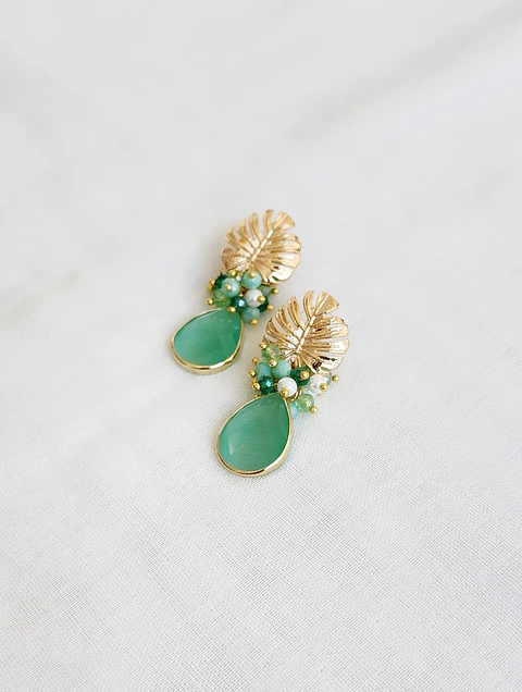 Aros hoja cristal verde menta y racimo