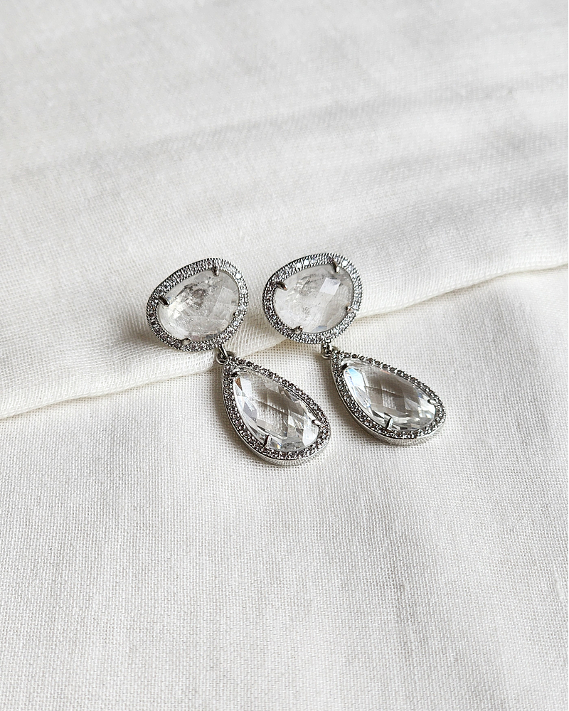 Aros cuarzo blanco y cristal con circonitas