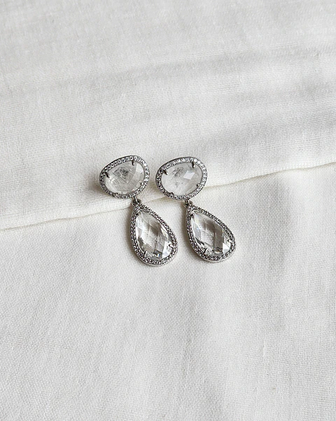 Aros cuarzo blanco y cristal con circonitas