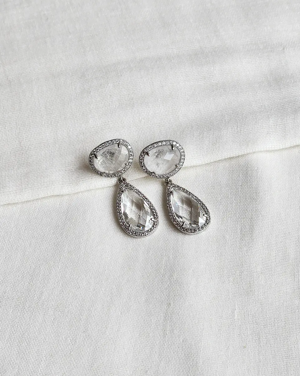Aros cuarzo blanco y cristal con circonitas 1
