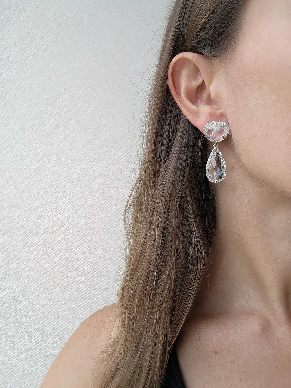 Aros cuarzo blanco y cristal con circonitas 3