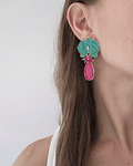 Aros flor verde, ágata fucsia y racimo