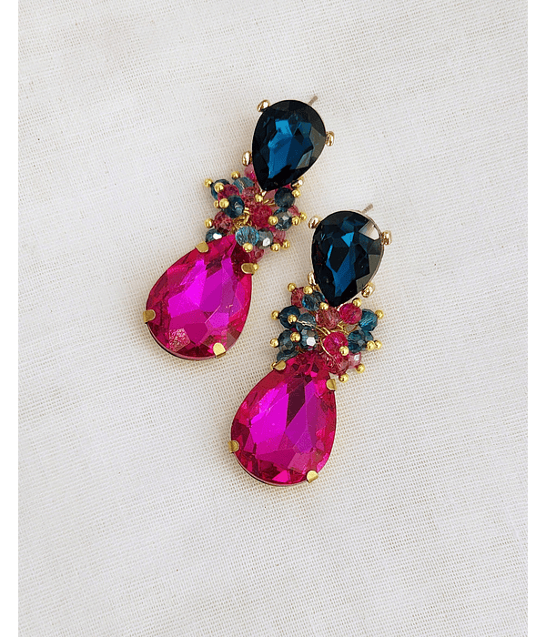 Aros petróleo y fucsia brillante con racimo