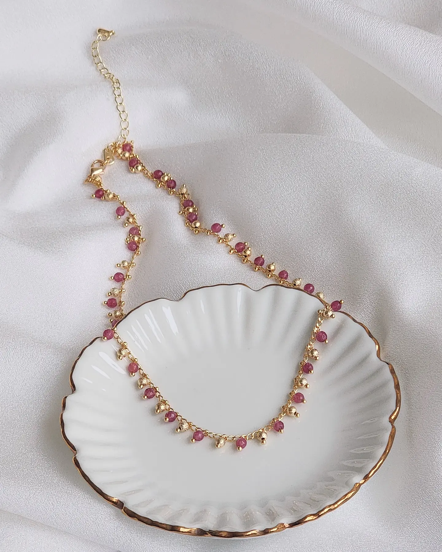 Collar choker mostacillas y ágatas fucsia 2
