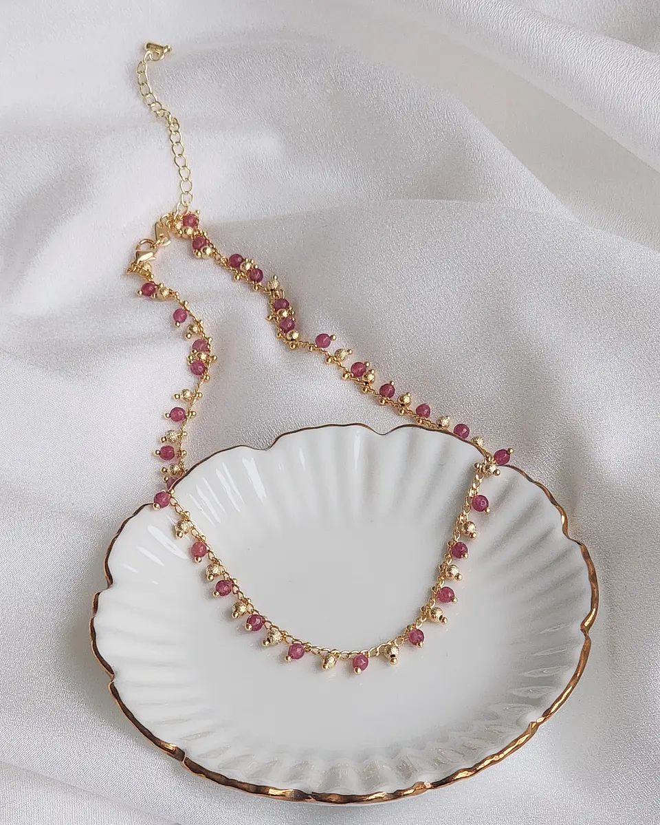Collar choker mostacillas y ágatas fucsia 2
