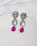 Aros vintage con perla y cristal fucsia