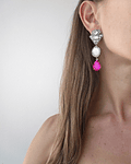 Aros vintage con perla y cristal fucsia