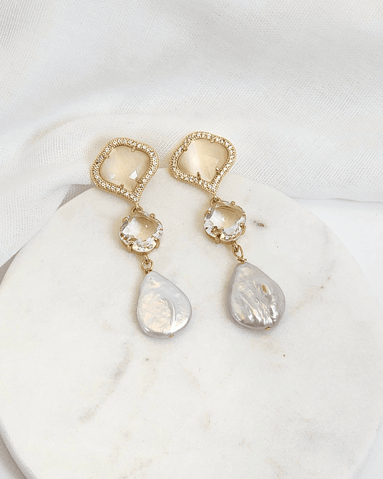 Aros cristal blanco, transparente y perla natural