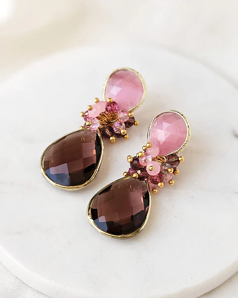 Aros rosa y burdeo con racimo