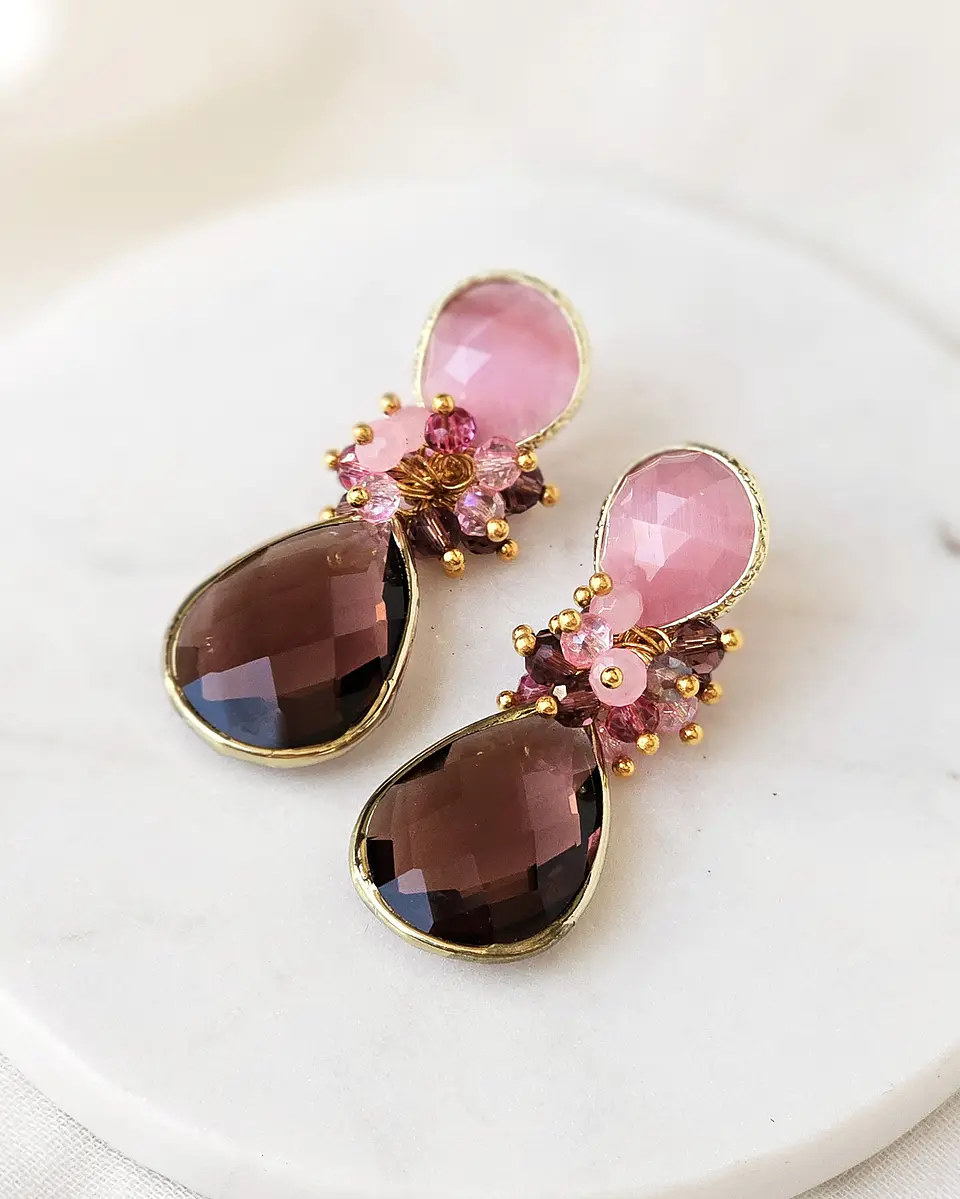 Aros rosa y burdeo con racimo 1