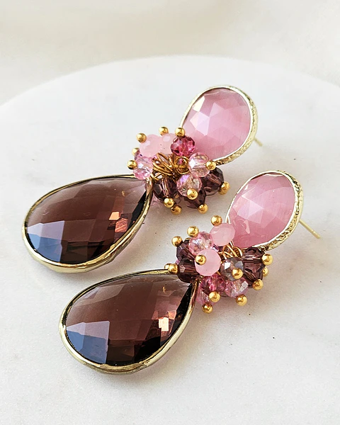 Aros rosa y burdeo con racimo