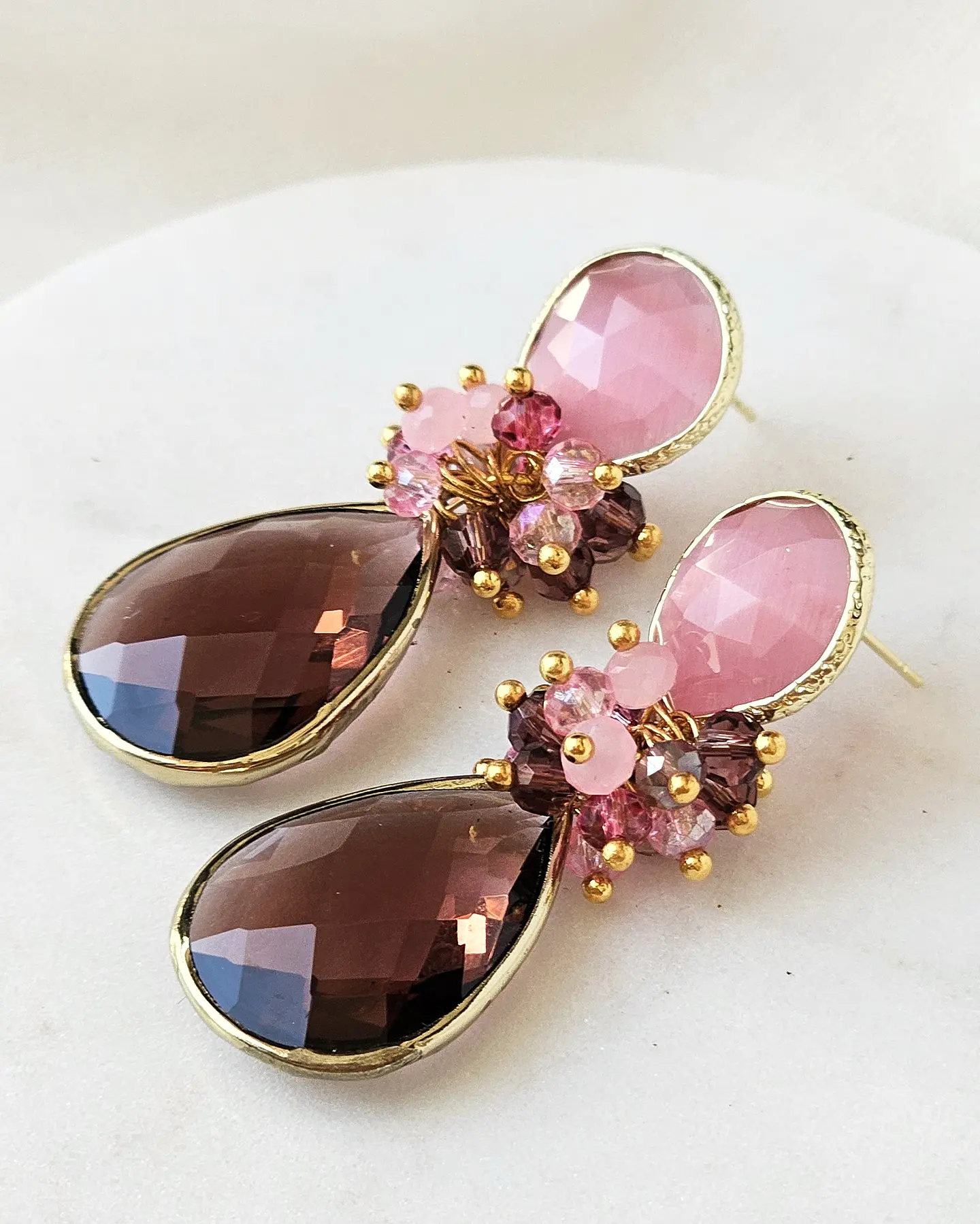Aros rosa y burdeo con racimo 2