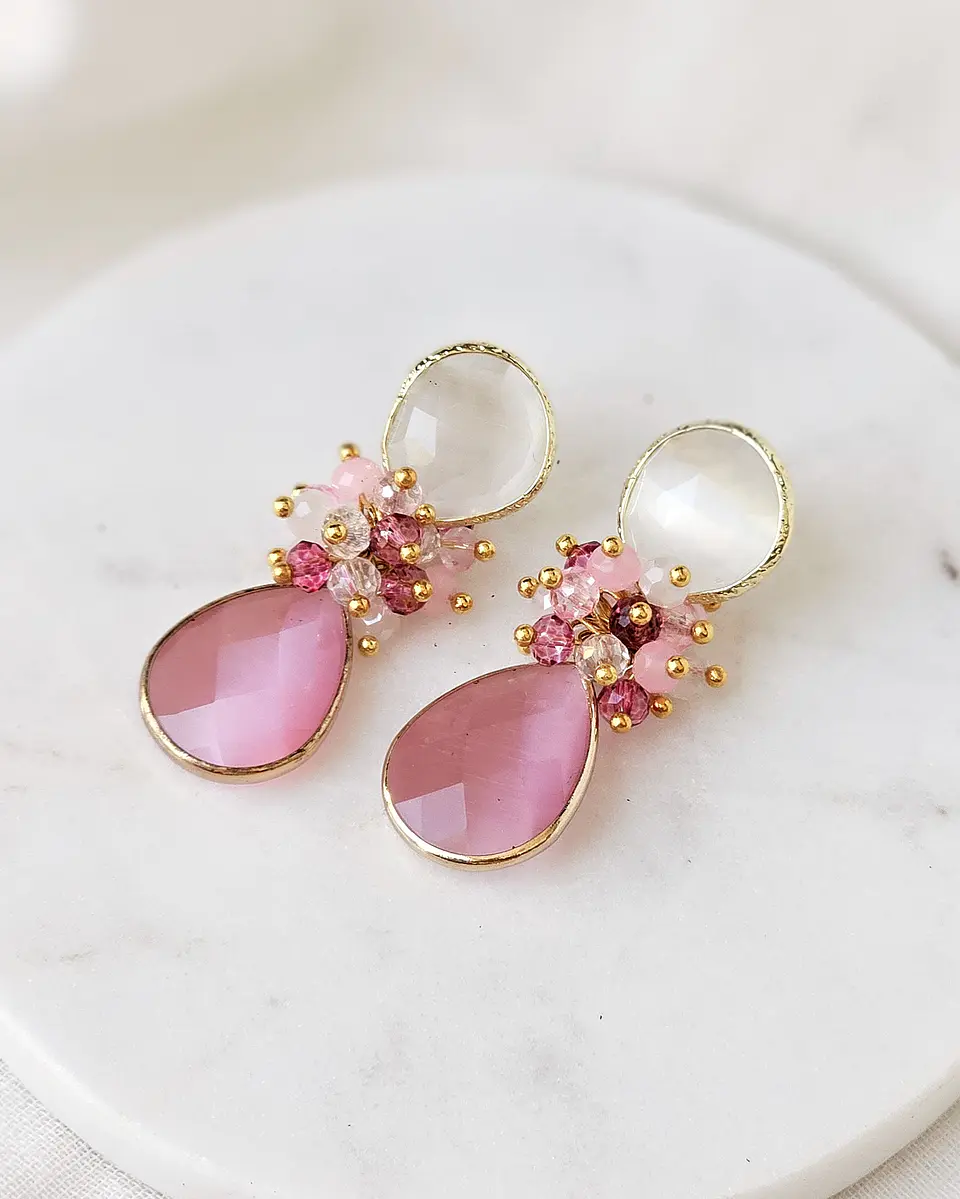 Aros blancos y rosado con racimo 2