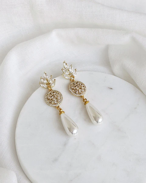 Aros circonita y perla de fantasía