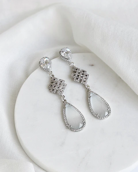 Aros largos circonita y cristal blanco